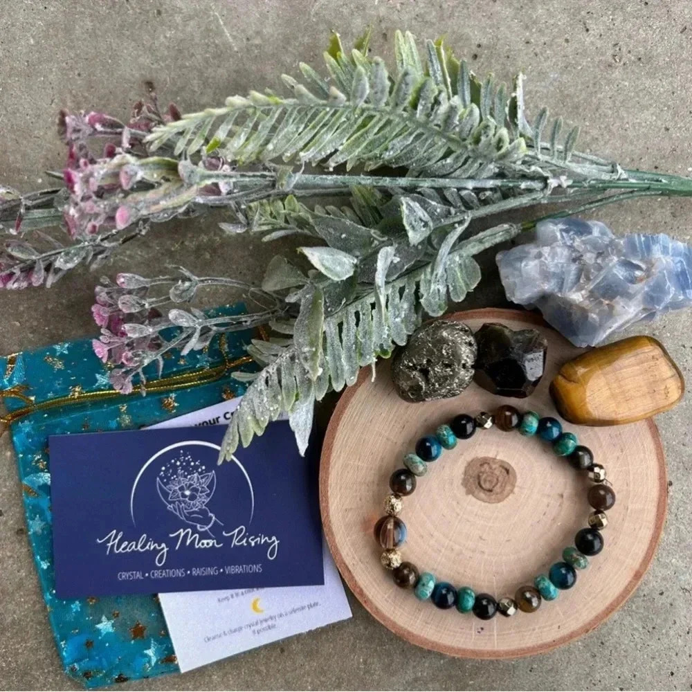 Handmade Mystic Aura Quartz + Sea Sediment Jasper+ Tigers eye Crystal bracelet